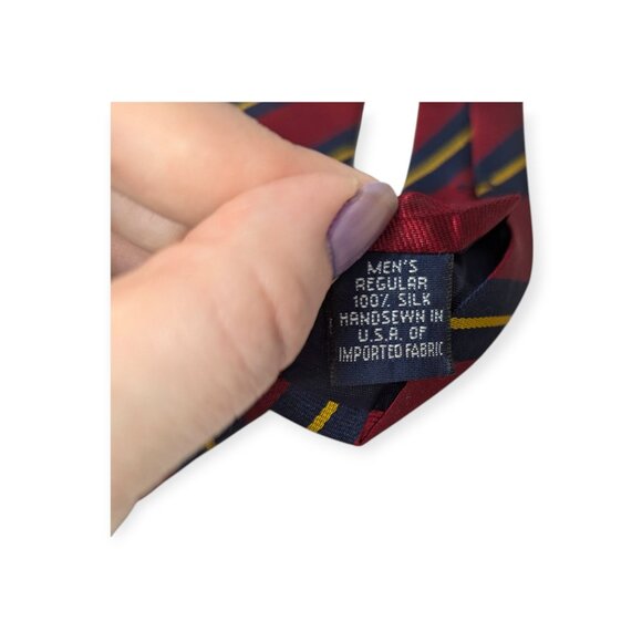 Land's End Red Diagonal Striped 100% Silk Tie - Picture 5 of 7